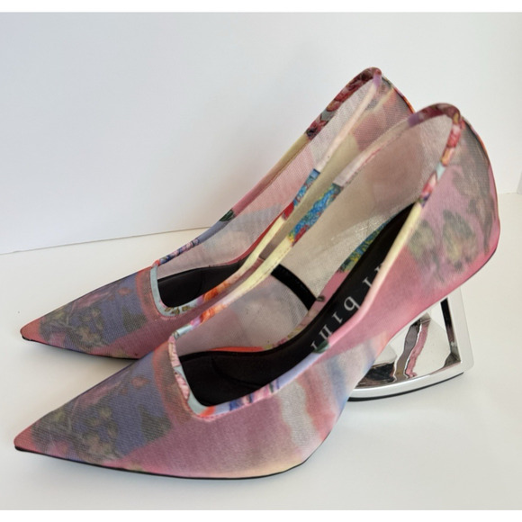Gianni Bini Pamalaa Size 6 Printed Mesh Architectural Wedge Pumps Unique Pink - Picture 2 of 9